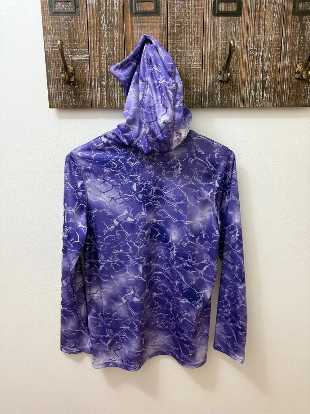 Purple Marble-Print Hooded Performance Top